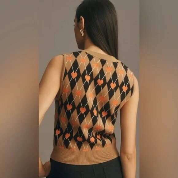 Anthropologie Maeve Sweater Vest Vera Argyle Hearts Size Medium Twee Academia - Picture 5 of 8